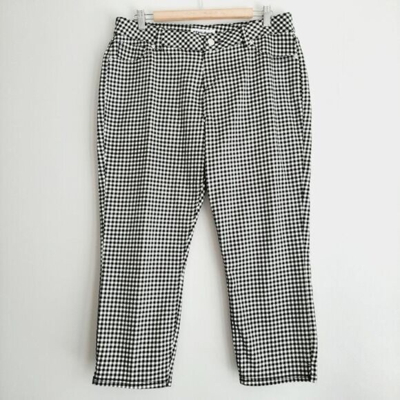 NYGARD | Buffalo Check Print Pull-On Ankle Crop Comfy Stretch Pants B&W Sz 16 - Picture 2 of 12